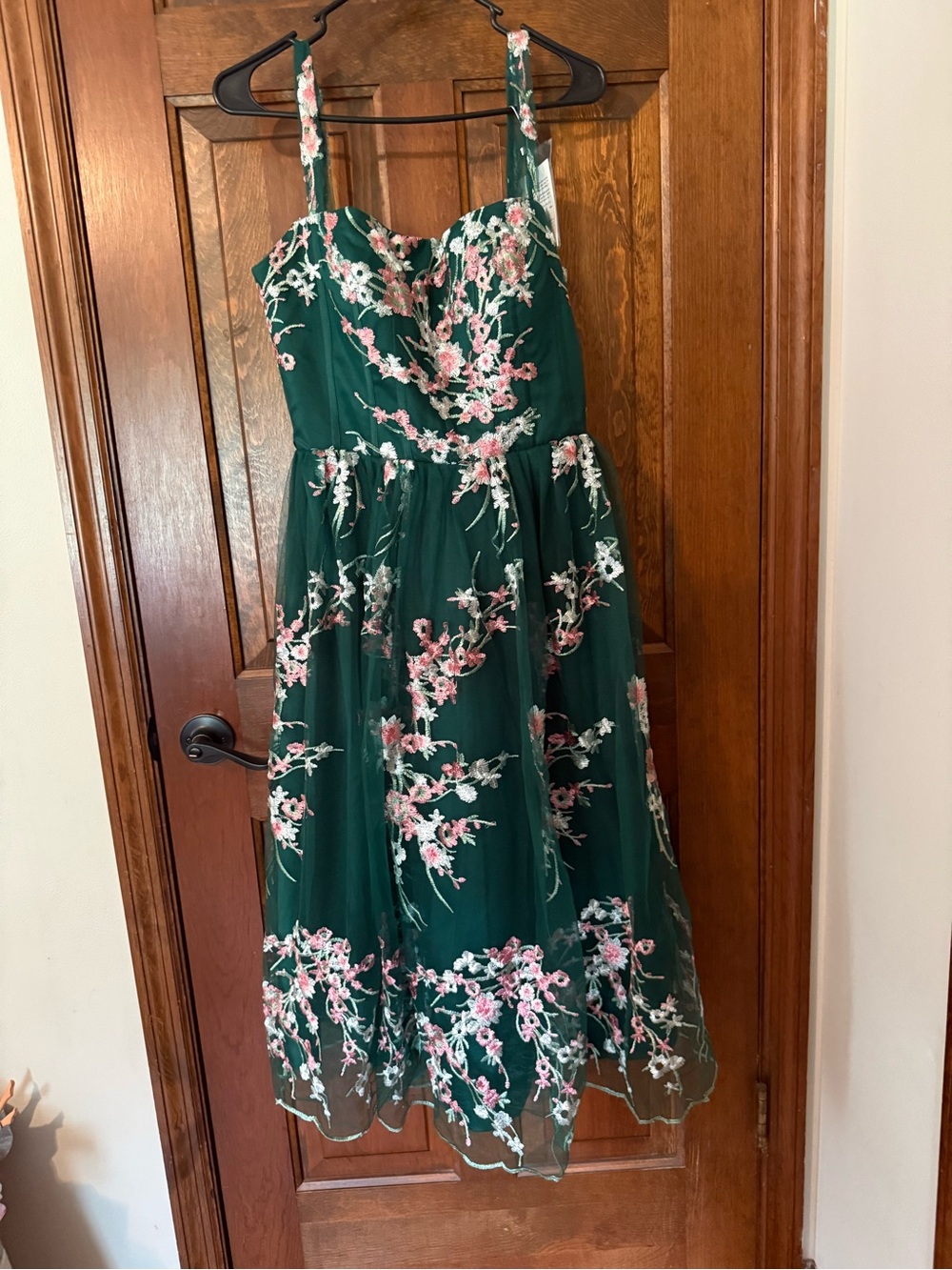 Forest Green Floral Embroidered Midi Dress